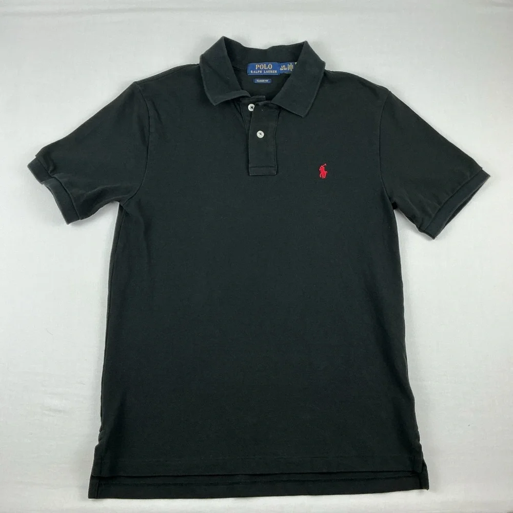 Polo Ralph Lauren Classic Fit Shirt Boys L (14-16) Black Pony Red Short Sleeve